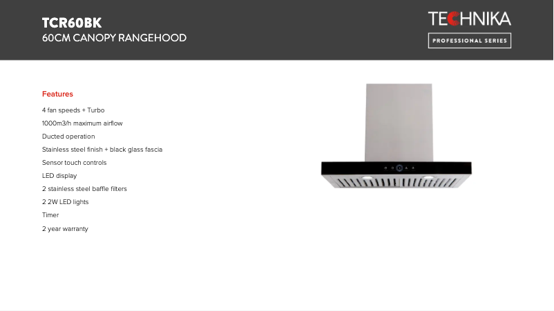 Página 1 del manual Ficha técnica Technika TCR60BK