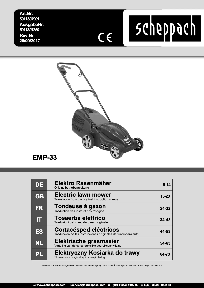 Page 1 de la notice Manuel utilisateur Scheppach EMP-33