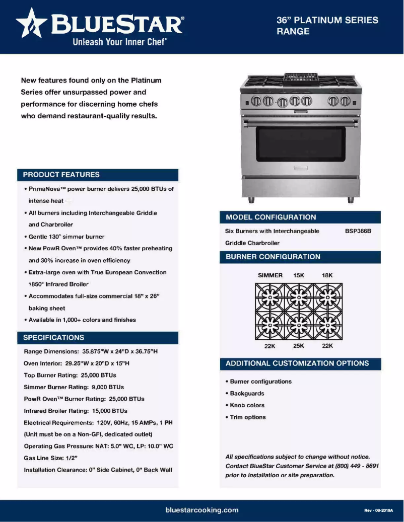 Page 1 de la notice Fiche technique BlueStar BSP366BC-3005