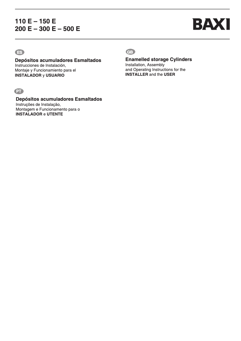 Page 1 de la notice Manuel utilisateur Baxi 110 E