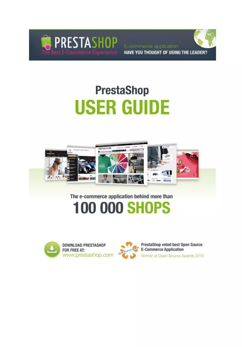 Page 1 of the manual User Manual PrestaShop 1.4