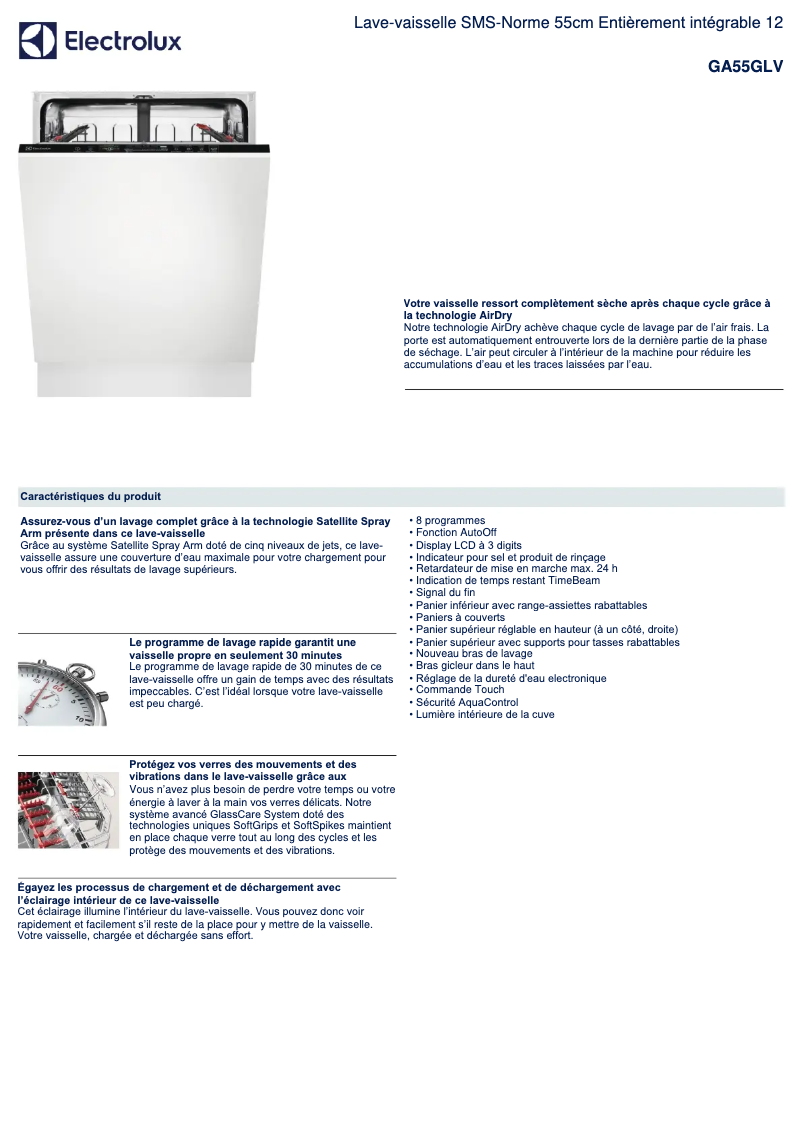 Página 1 del manual Ficha técnica Electrolux GA55GLV