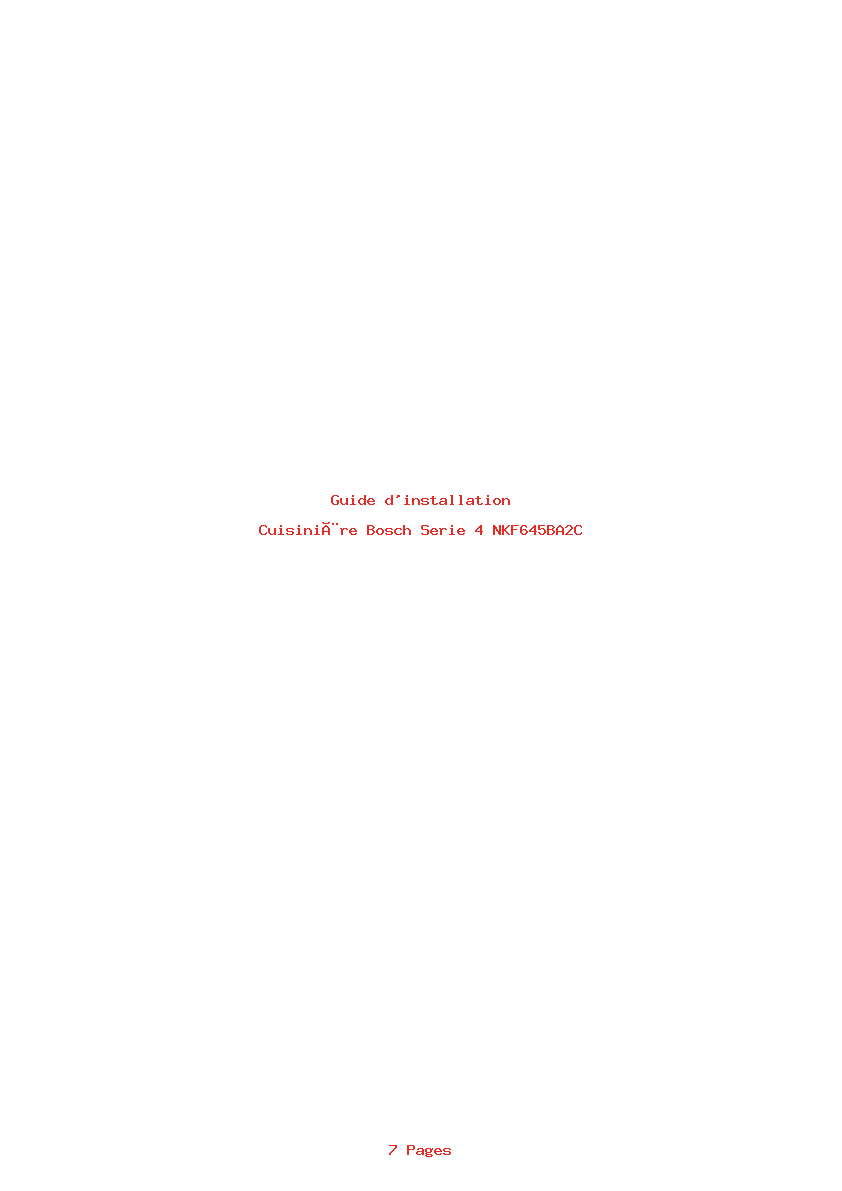 Page 1 de la notice Guide d'installation Bosch Serie 4 NKF645BA2C