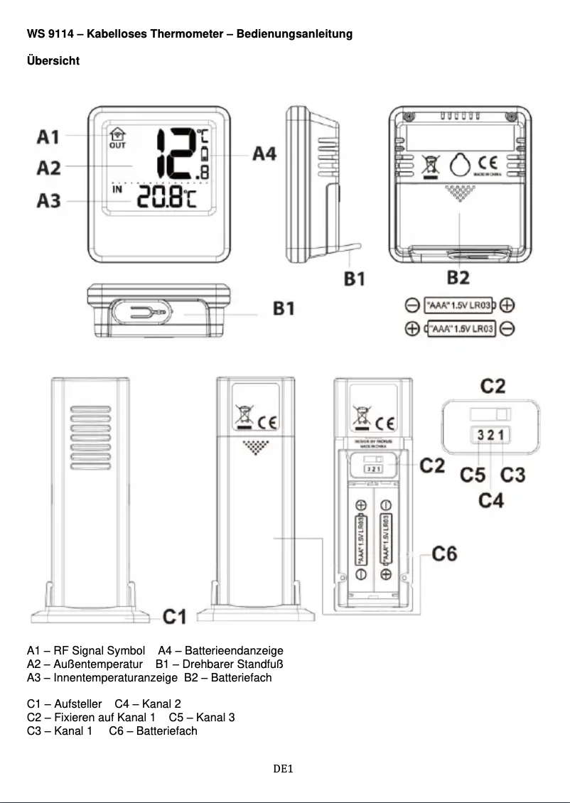 Page 1 de la notice Manuel utilisateur Techno Line WS 9114