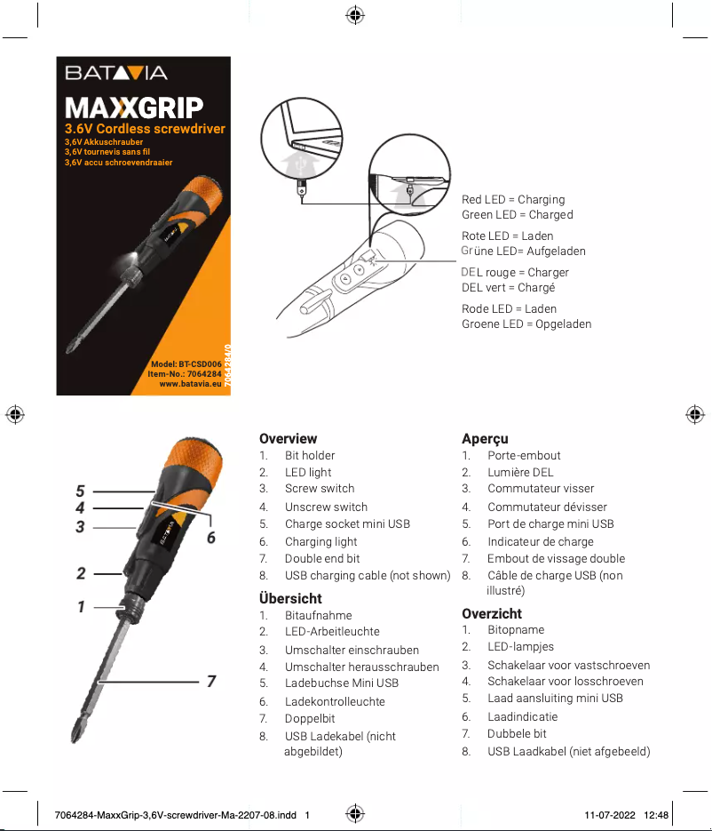 Page 1 de la notice Manuel utilisateur Batavia Maxxgrip BT-CSD006