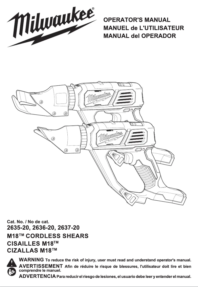 Page 1 de la notice Manuel utilisateur Milwaukee 2637-20