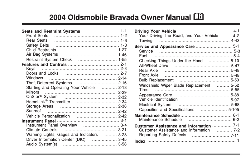 Page 1 of the manual User Manual Oldsmobile Bravada (1994)