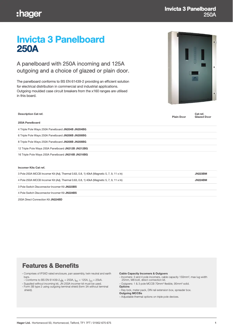 Page 1 de la notice Fiche technique Hager JN212B