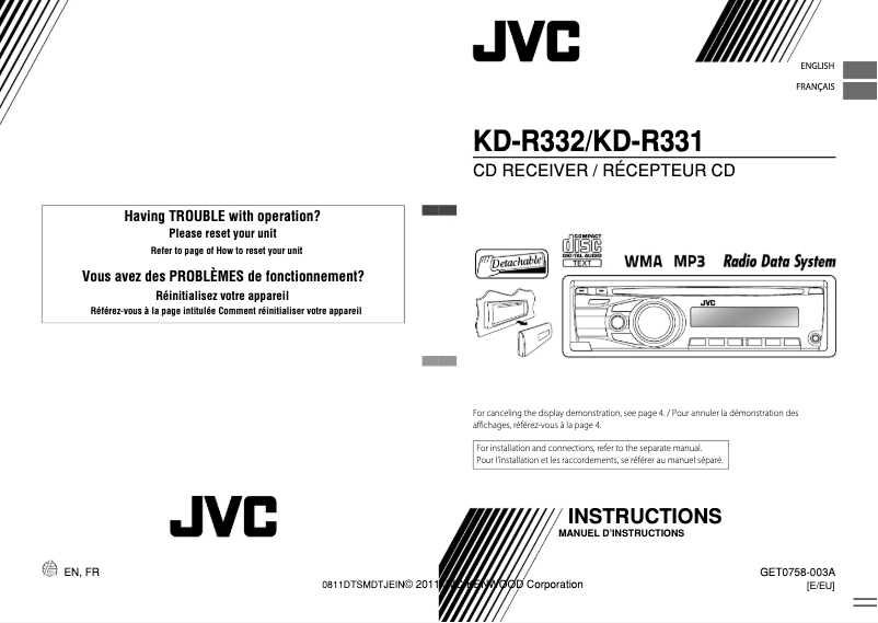 Page 1 de la notice Manuel utilisateur JVC KD-R332