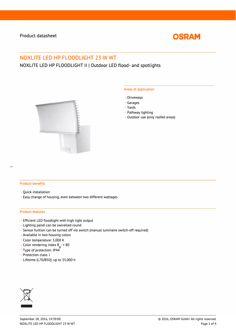 Page 1 de la notice Manuel utilisateur Osram Noxlite
