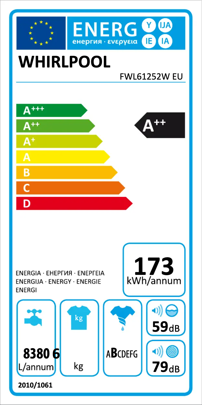 Page 1 de la notice Label énergétique Whirlpool FWL61252W EU