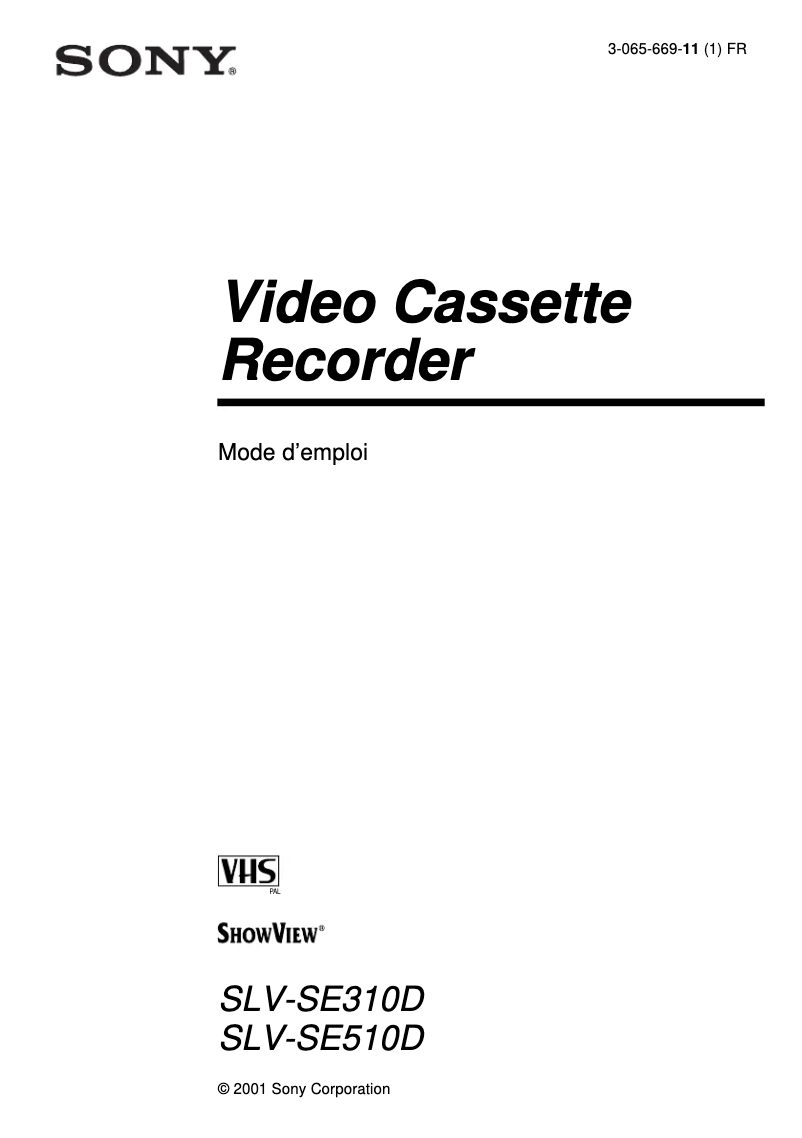 Page 1 de la notice Manuel utilisateur Sony SLV-SE310D