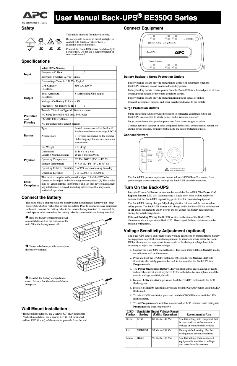 Page 1 de la notice Manuel utilisateur APC BE350G