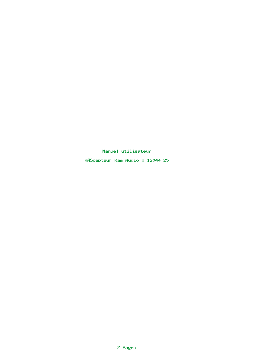 Page 1 de la notice Manuel utilisateur Ram Audio W 12044 25