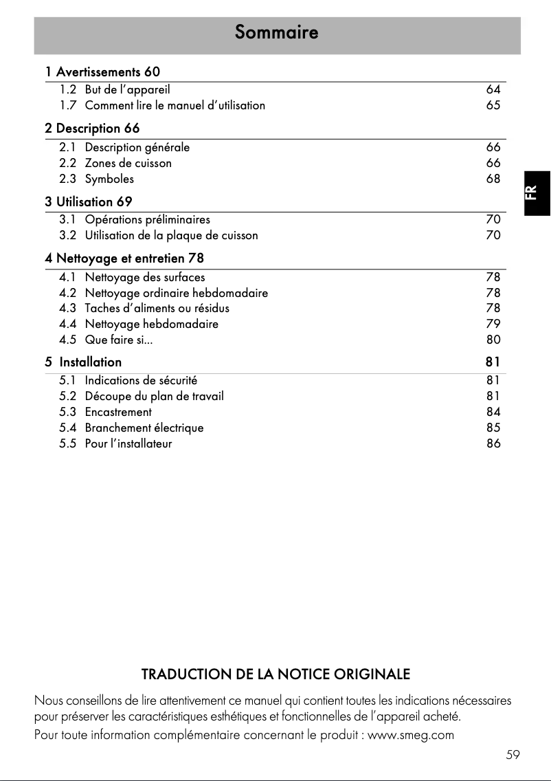 Page 1 de la notice Manuel utilisateur Smeg SI364BM