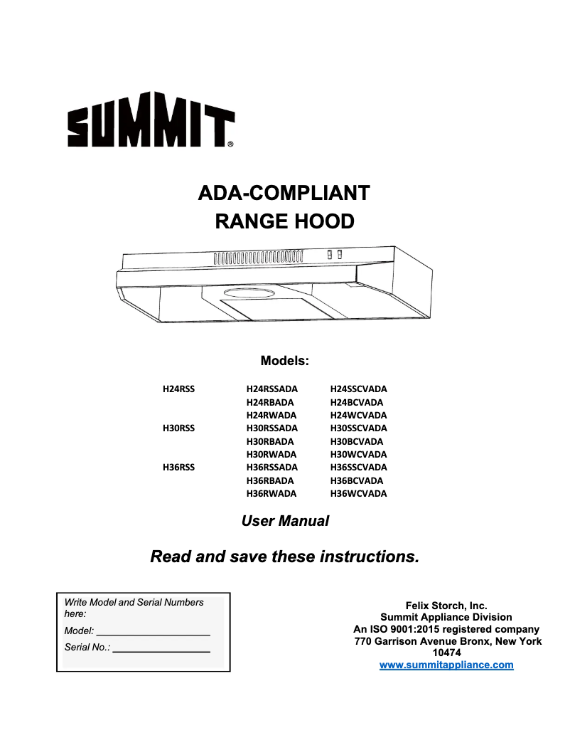 Page 1 de la notice Manuel utilisateur Summit H36RSSADA