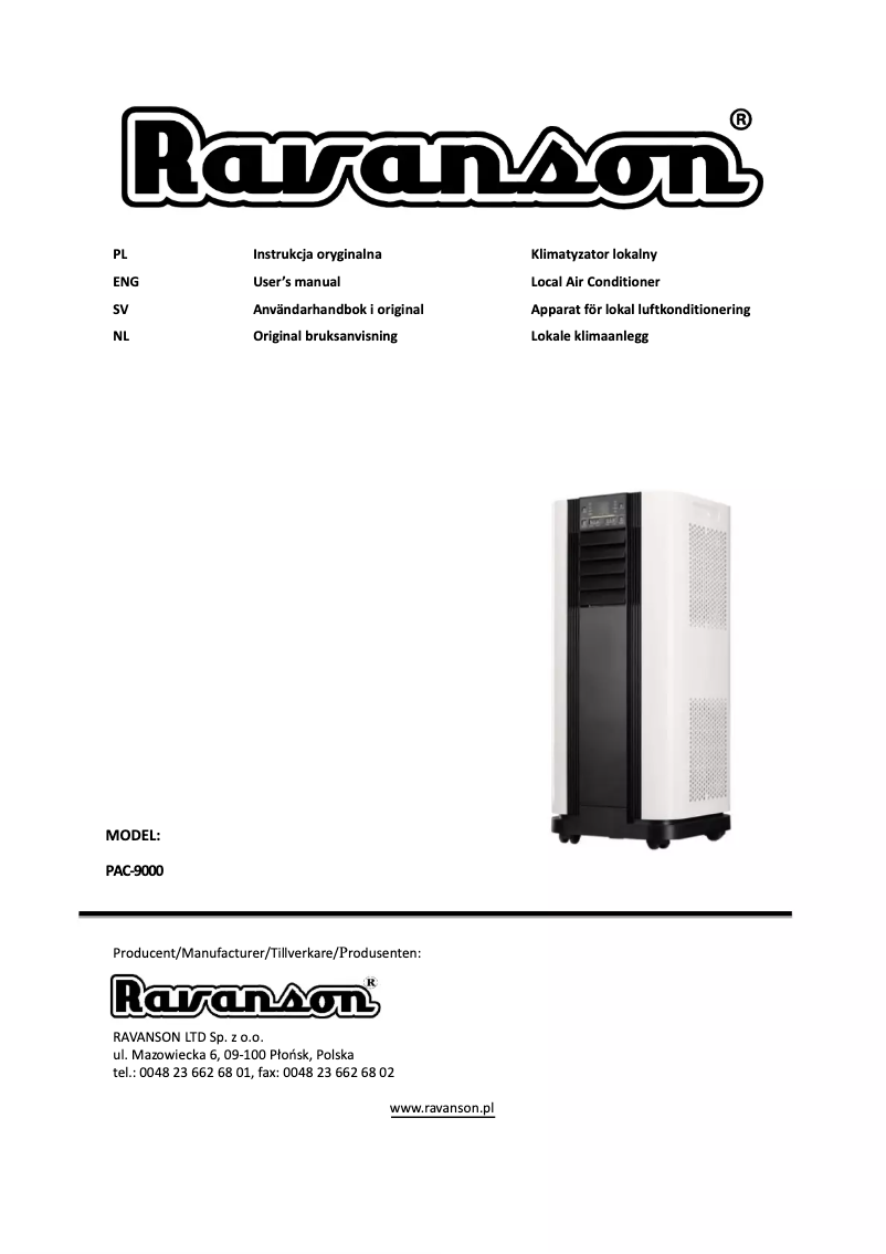 Page 1 de la notice Manuel utilisateur Ravanson PAC-9000