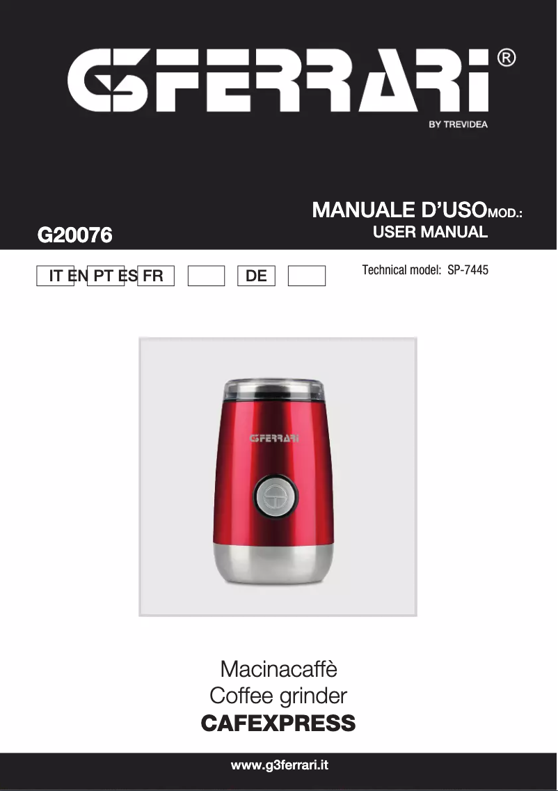 Page 1 de la notice Manuel utilisateur G3 Ferrari Cafexpress G20076