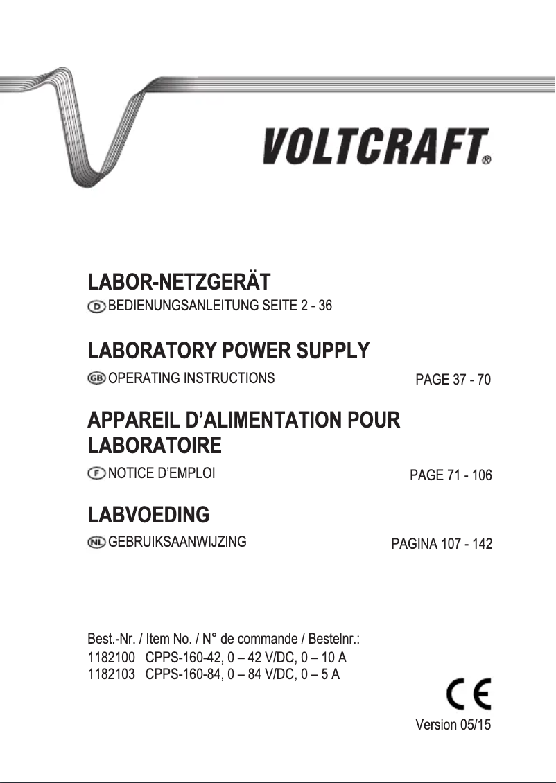 Page 1 de la notice Manuel utilisateur Voltcraft CPPS-160-42