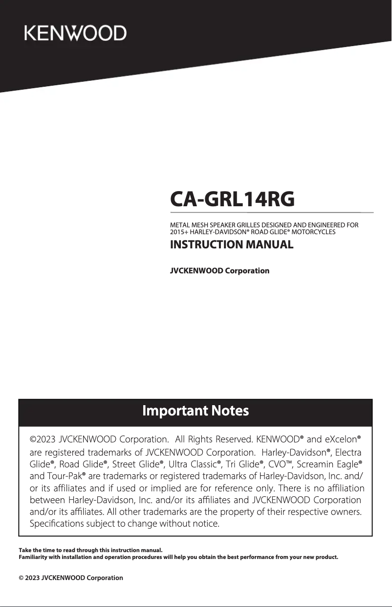 Page 1 de la notice Manuel utilisateur Kenwood Excelon CA-GRL14RG