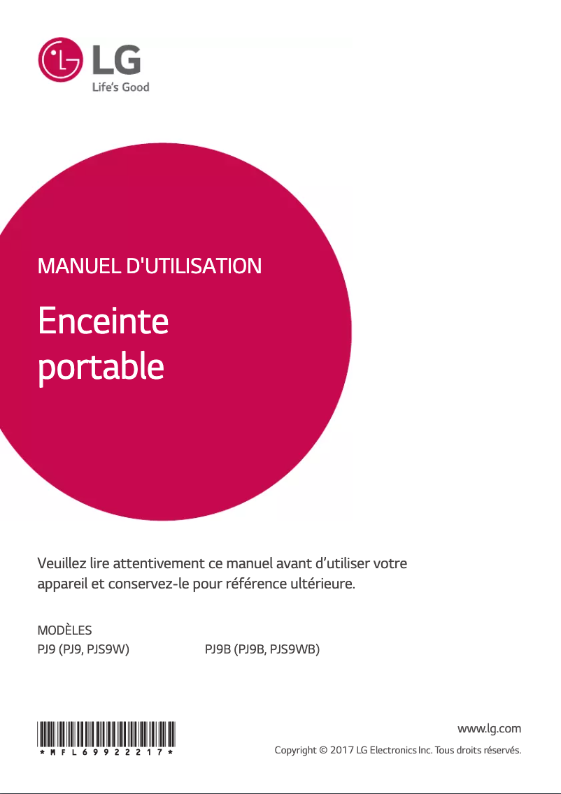 Page 1 de la notice Manuel utilisateur LG PJ9