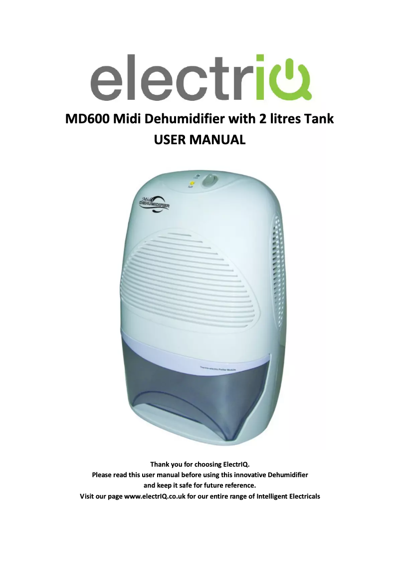 Page 1 de la notice Manuel utilisateur ElectriQ MD600