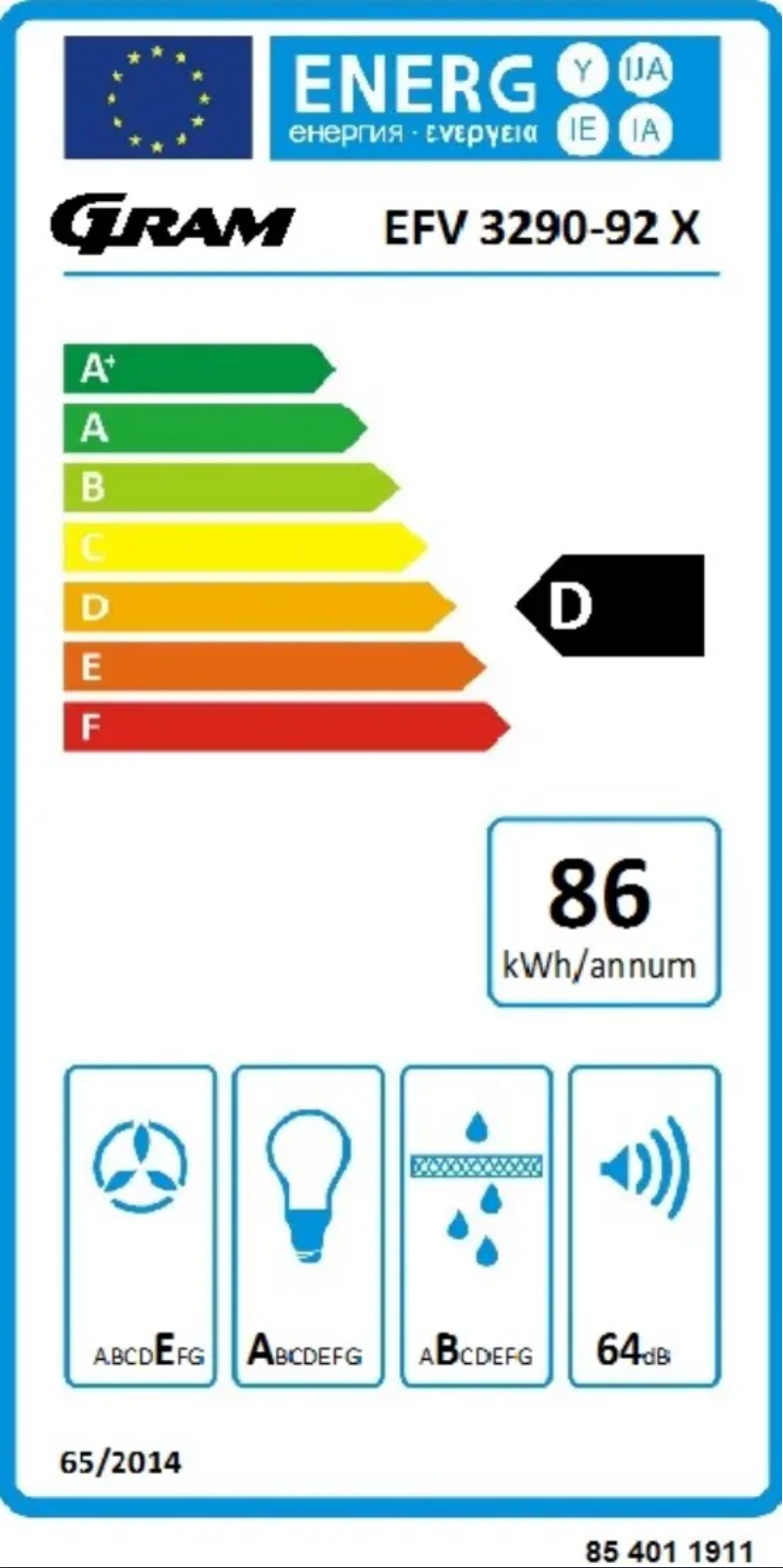 Page 1 de la notice Label énergétique Gram EFV 3290-92 X