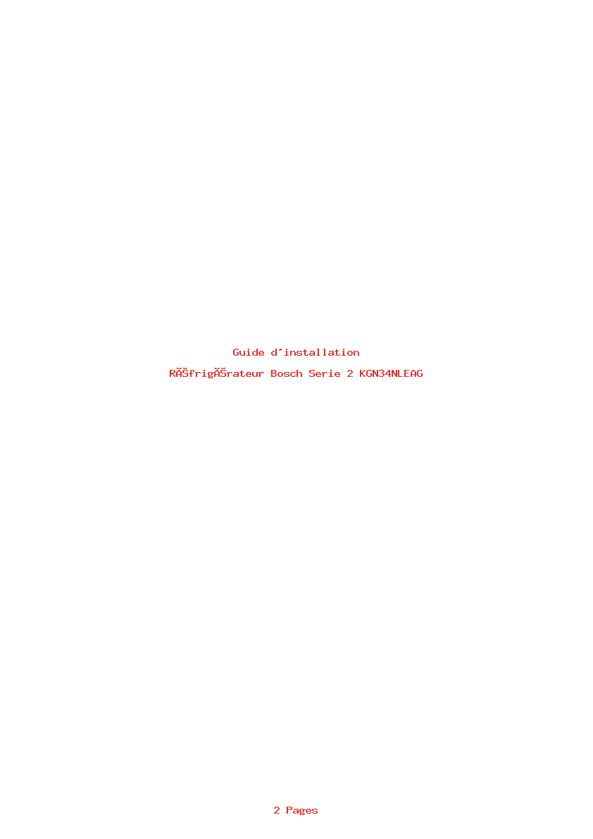 Page 1 de la notice Guide d'installation Bosch Serie 2 KGN34NLEAG