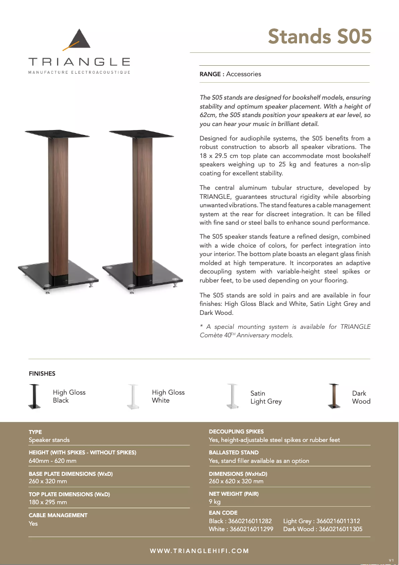 Page 1 de la notice Fiche technique Triangle S05