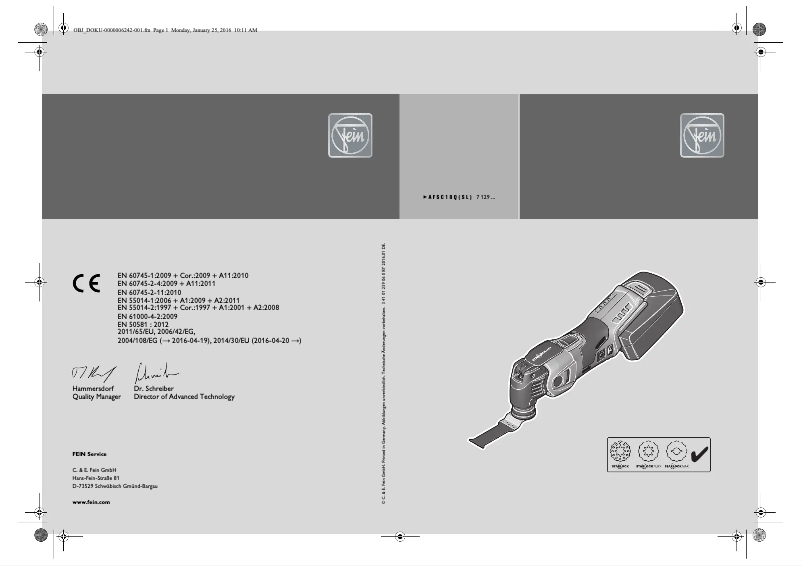 Page 1 de la notice Manuel utilisateur Fein SuperCut AFSC 18 QSL