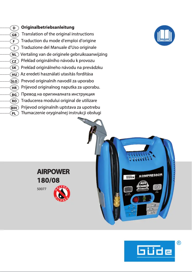 Página 1 del manual Manual de usuario Güde Kompressor Airpower 180/08