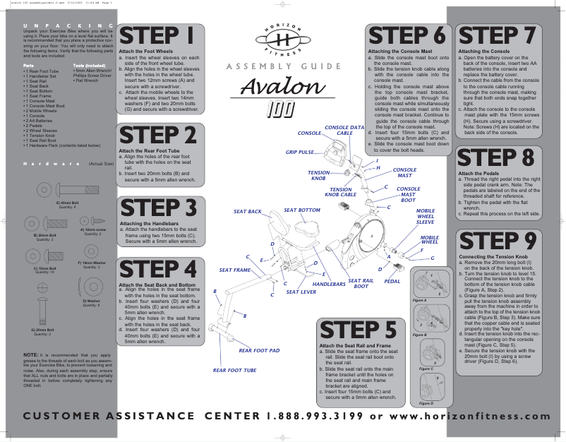 Page 1 de la notice Manuel utilisateur Horizon Fitness Avalon 100