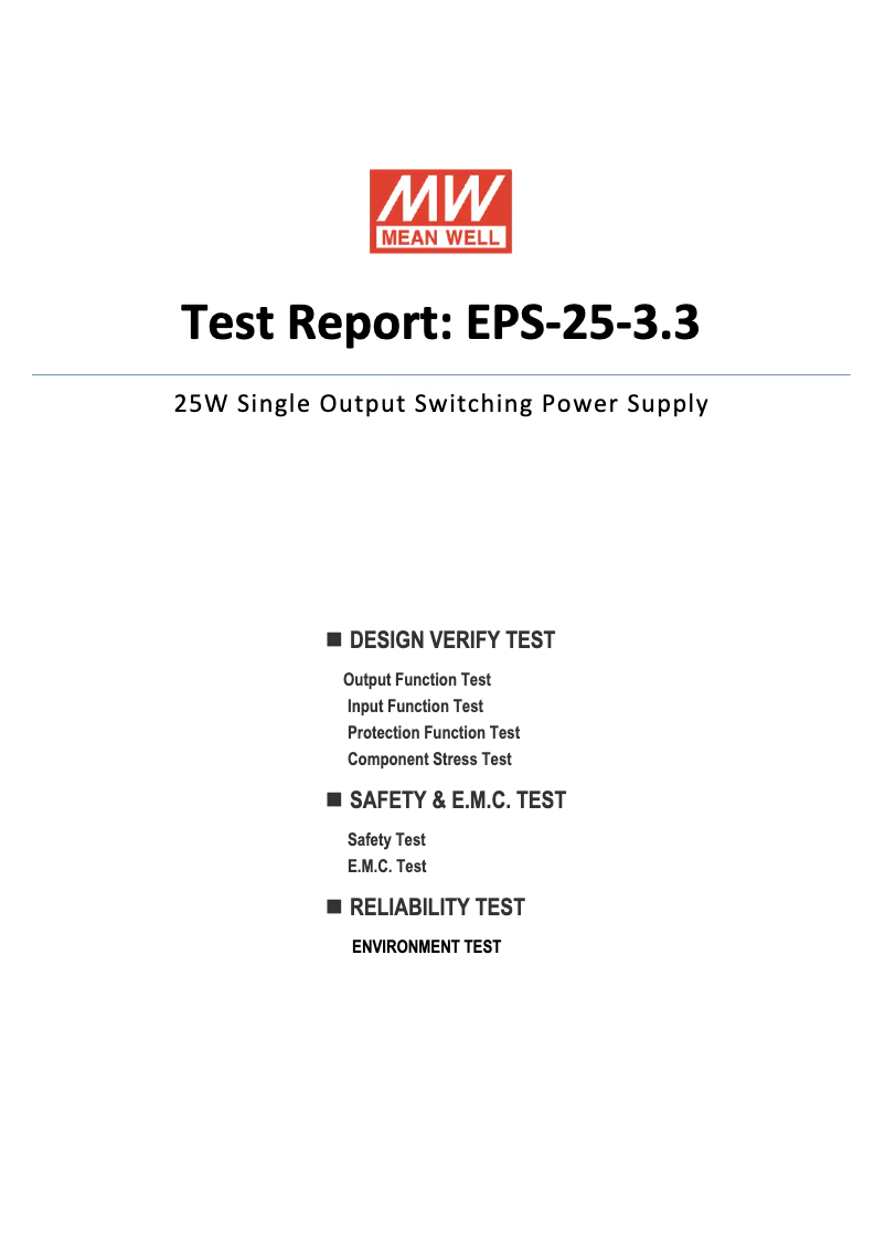 Page 1 de la notice Fiche technique Mean Well EPS-25-3.3