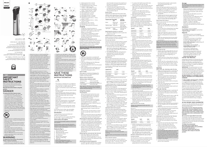 Page 1 de la notice Manuel utilisateur Philips Norelco MG7900