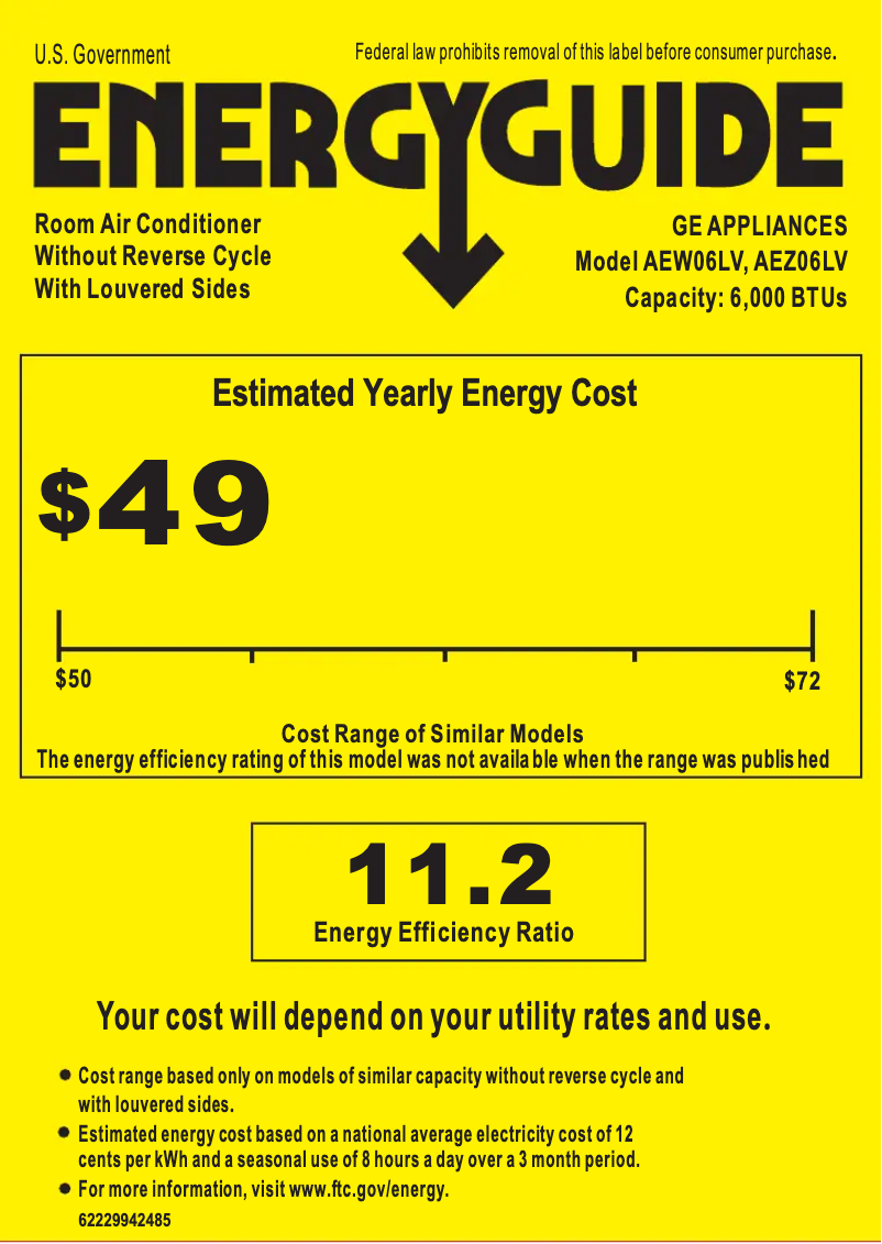 Página 1 del manual Etiqueta energética GE AEZ06LV