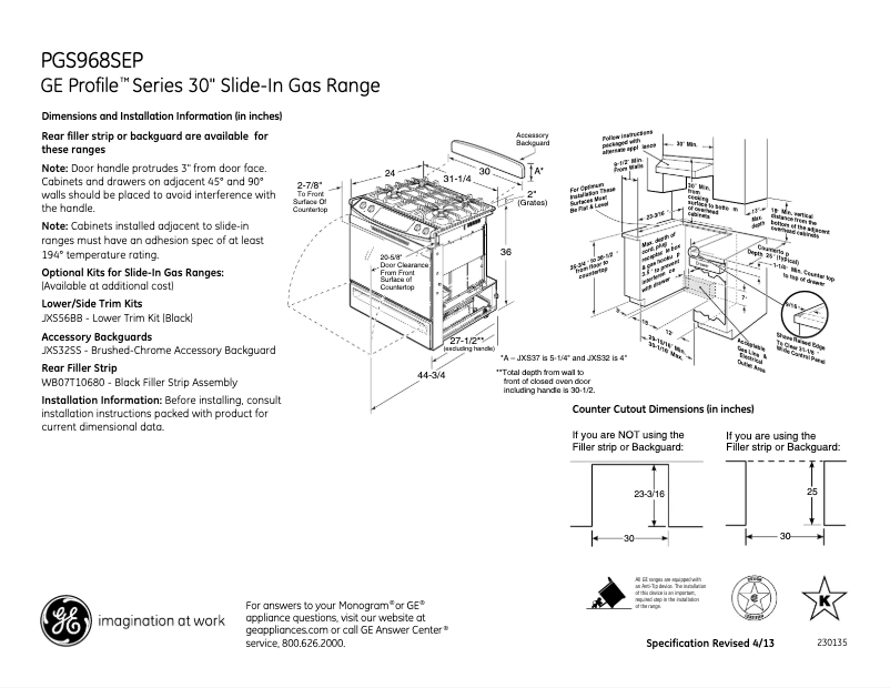 Page 1 de la notice Fiche technique GE Profile PGS968SEPSS