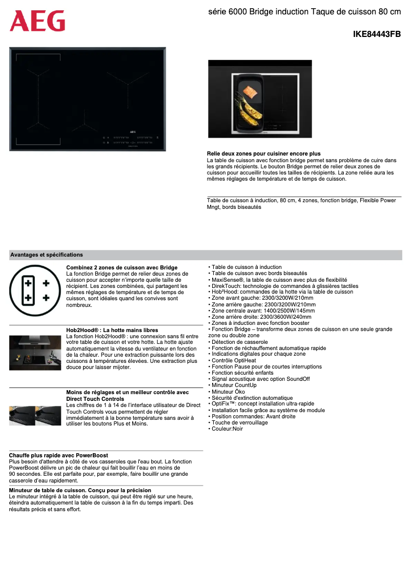 Page 1 de la notice Fiche technique AEG IKE84443FB