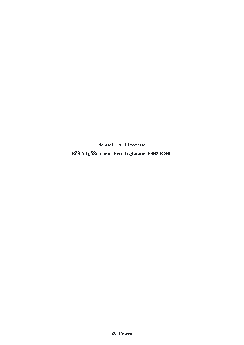Page 1 de la notice Manuel utilisateur Westinghouse WRM2400WC