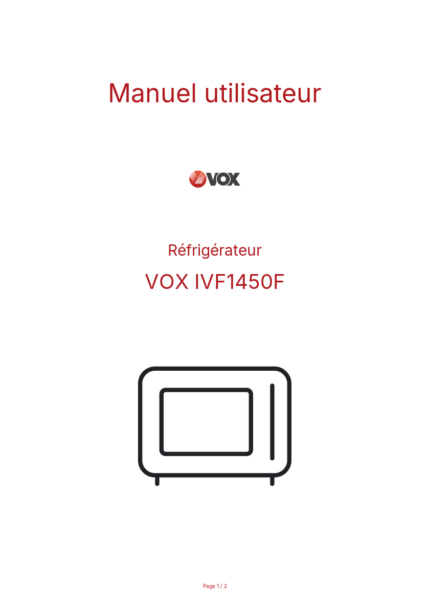 Page 1 de la notice Manuel utilisateur VOX IVF1450F