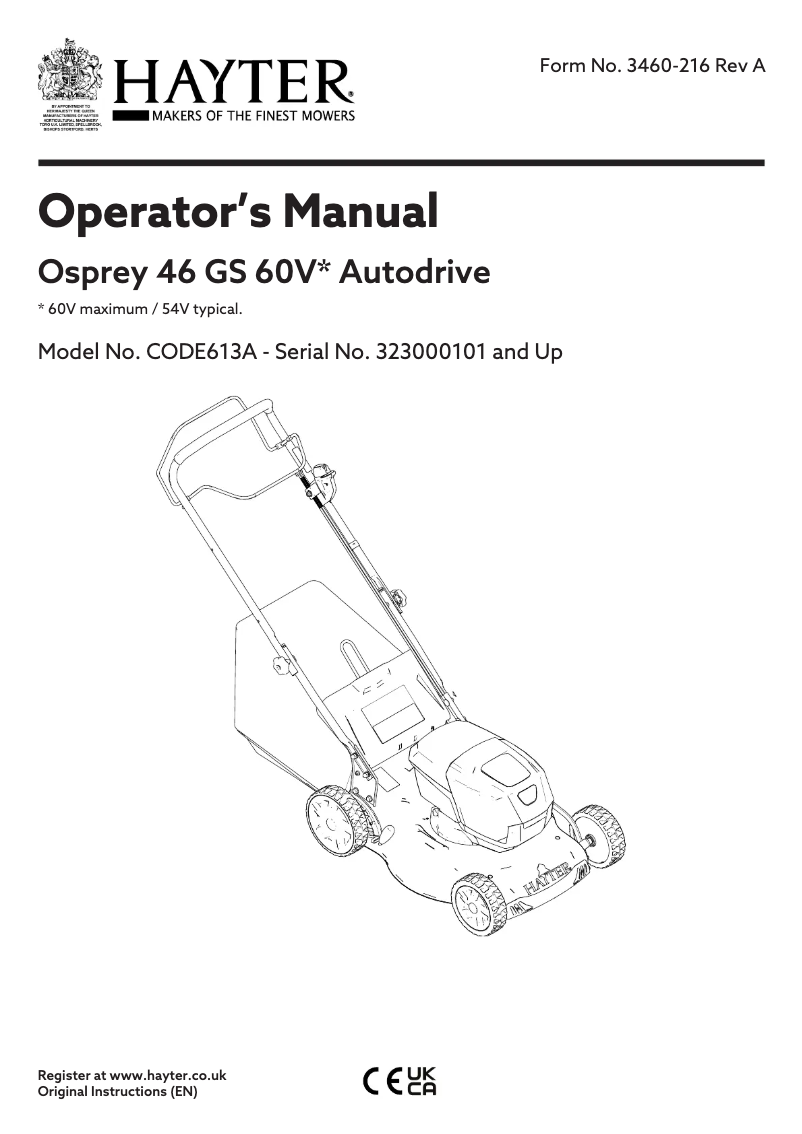 Page 1 de la notice Manuel utilisateur Hayter OSPREY 46 60V