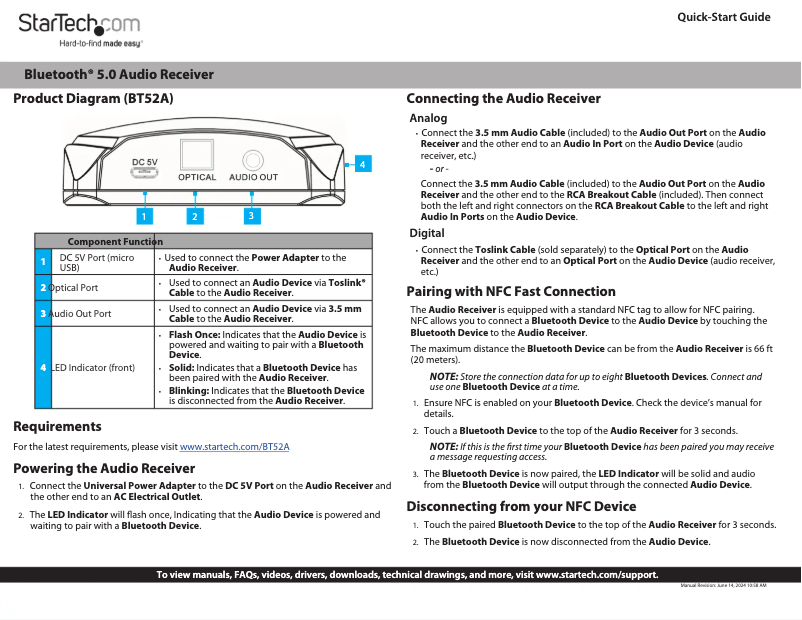 Page 1 de la notice Guide de démarrage rapide StarTech.com BT52A