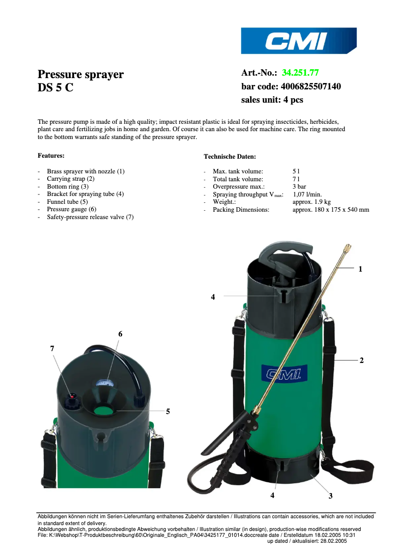 Página 1 del manual Ficha técnica CMI DS 5 C