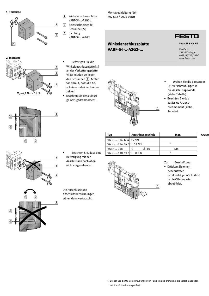 Page 1 de la notice Manuel utilisateur Festo VABF-S4-2-A2G2-N18