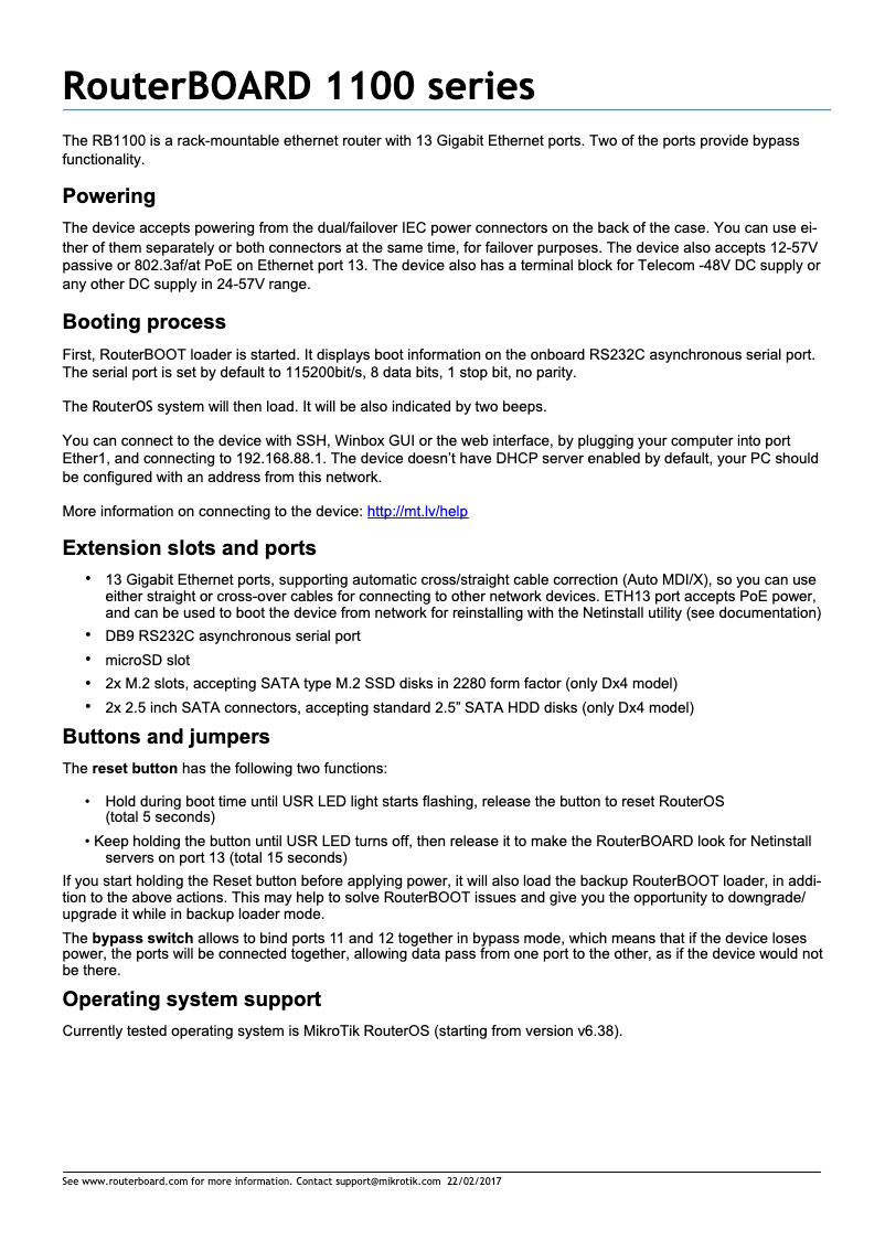Page 1 de la notice Manuel utilisateur Mikrotik 1100Dx4 DudeEdition