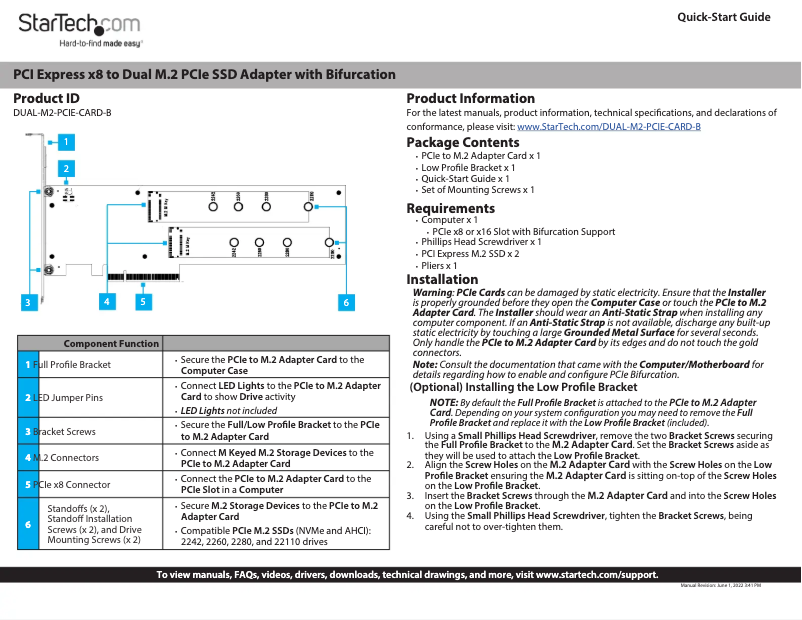 Page 1 de la notice Manuel utilisateur StarTech.com DUAL-M2-PCIE-CARD-B