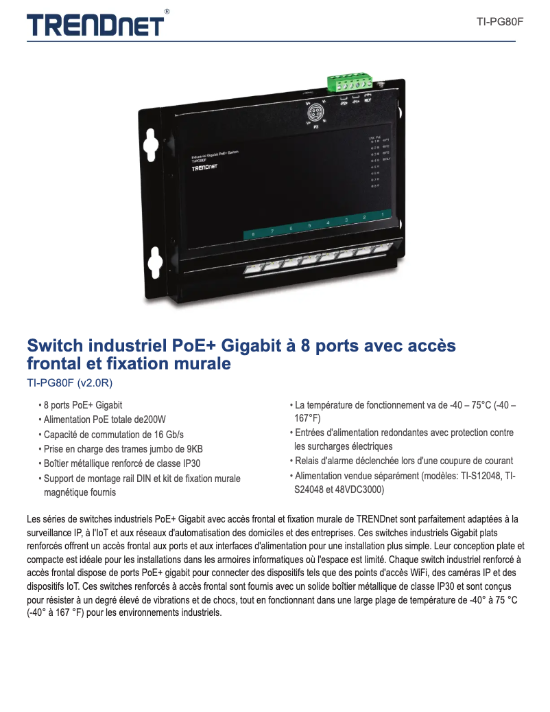 Page 1 de la notice Fiche technique TRENDnet TI-PG80F