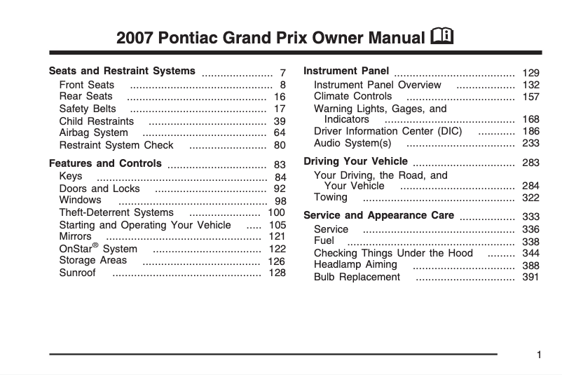 Page 1 of the manual User Manual Pontiac Grand Am (1994)
