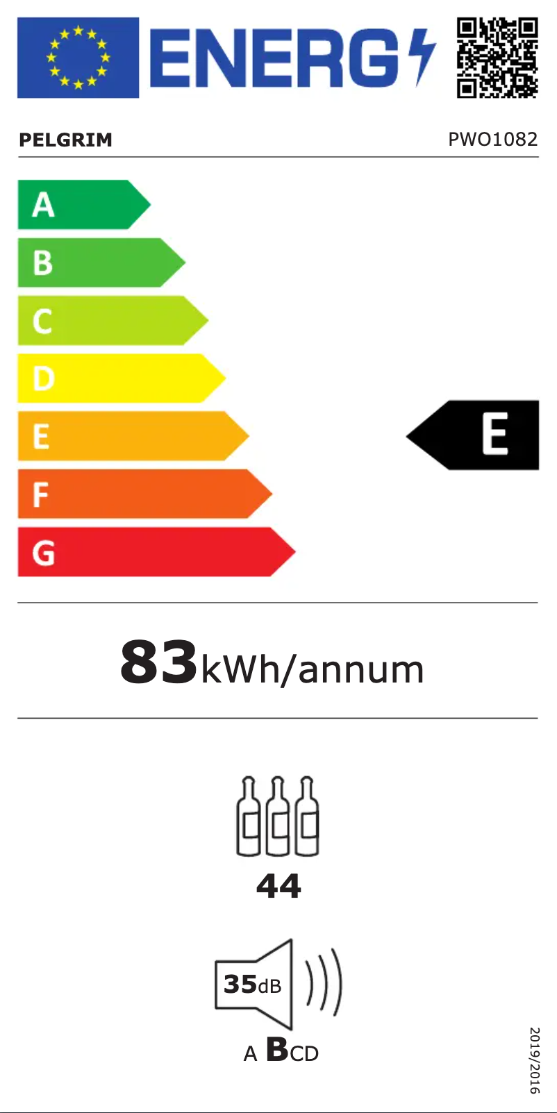 Page 1 de la notice Label énergétique Pelgrim PWO1082