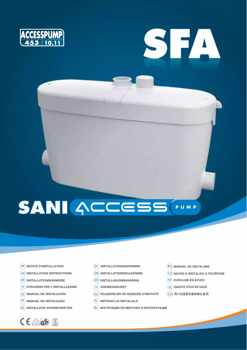 Page 1 de la notice Manuel utilisateur Sanibroyeur Saniaccess Pump