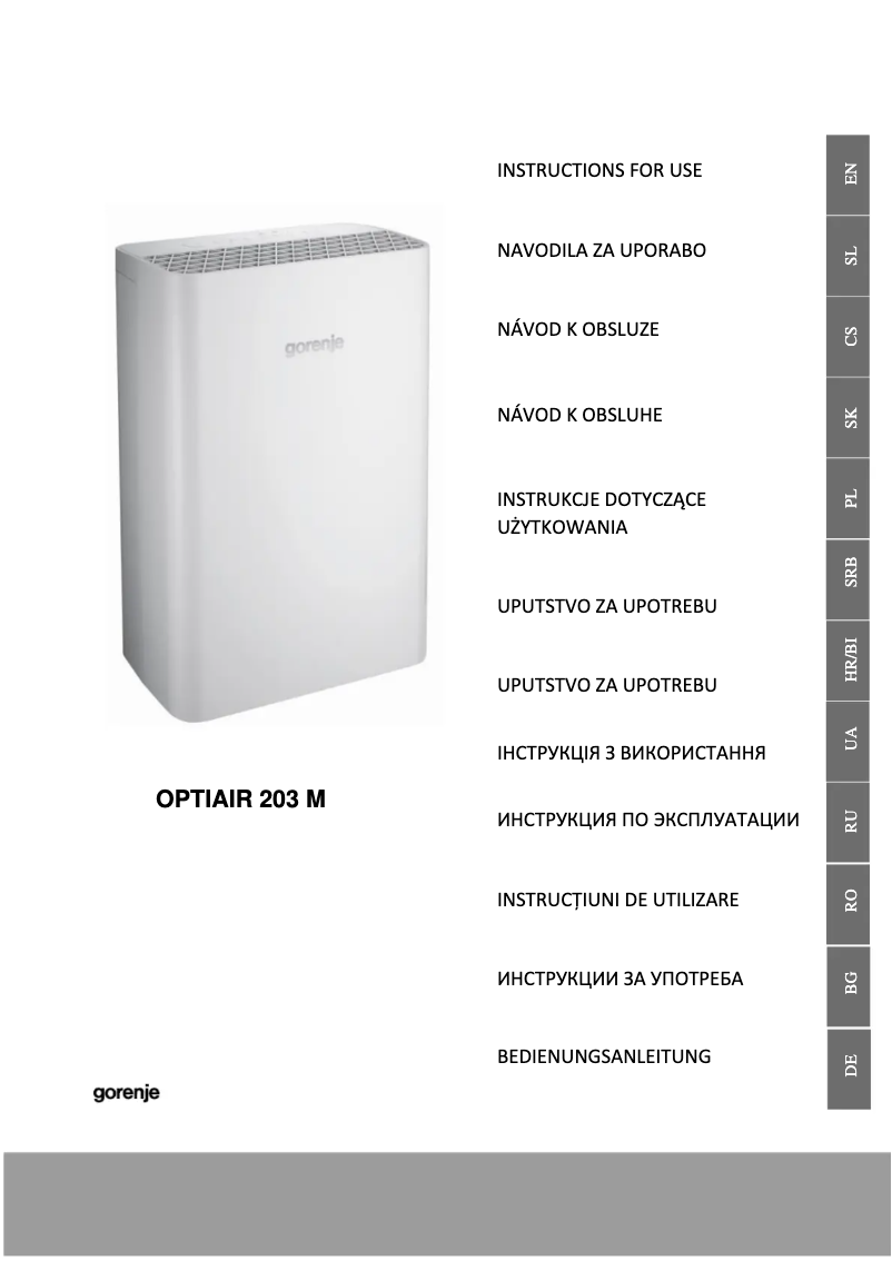Página 1 del manual Manual de usuario Gorenje OPTIAIR 203M